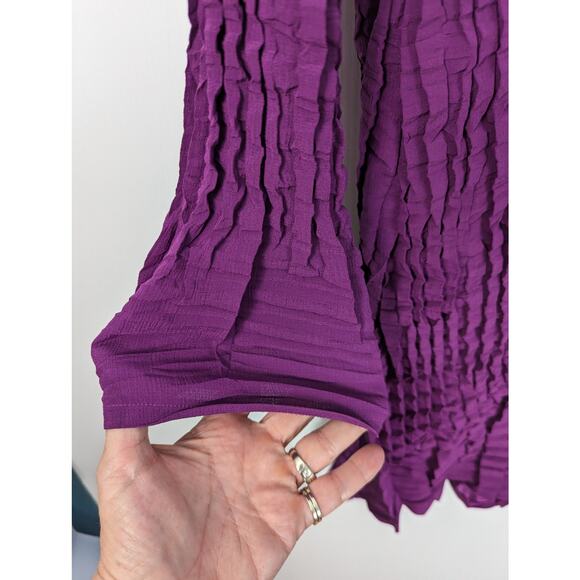 Babette Fuchsia Snap Front Crinkle Pleated Long Tunic Shirt or Mini Dress Small - Picture 6 of 10